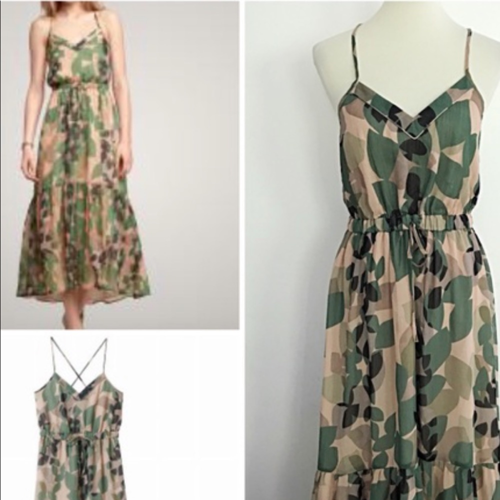 Gap Abstract Camo Leaf Print Maxi Dress Green Beige XS NWT